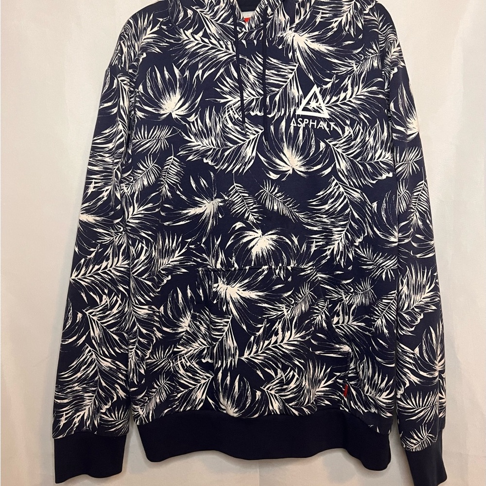 Asphalt Men's Sweater with Navy and White Leaf Pattern